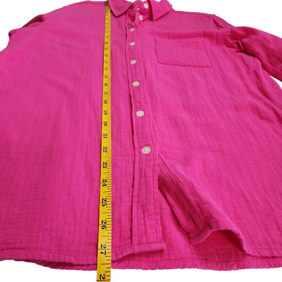 J Crew Factory Womens Double Gauze Button Up Shirt Size Med Fuchsia Pink Cotton - Picture 11 of 11